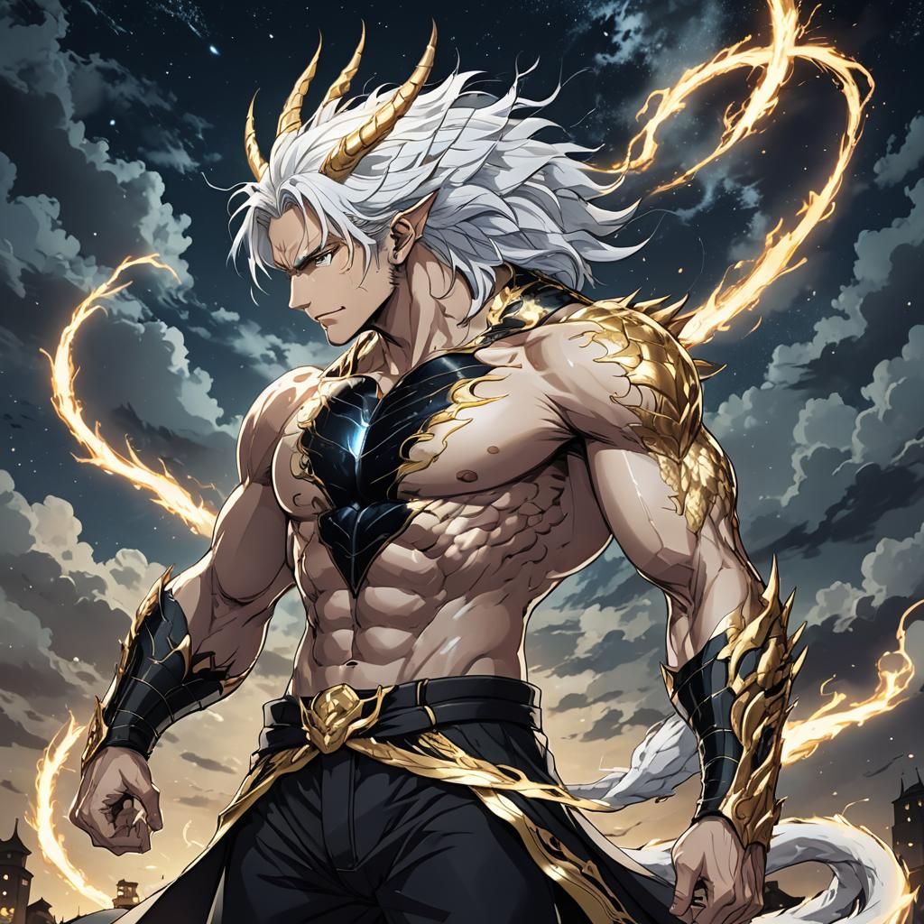 Dragon Man in Anime Style with Lightning