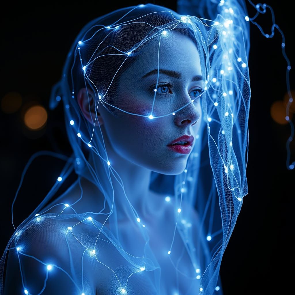 Woman in Luminous String Net