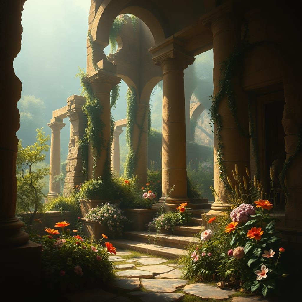 Esoteric Garden of a Forgotten God: Baroque Oil Painting