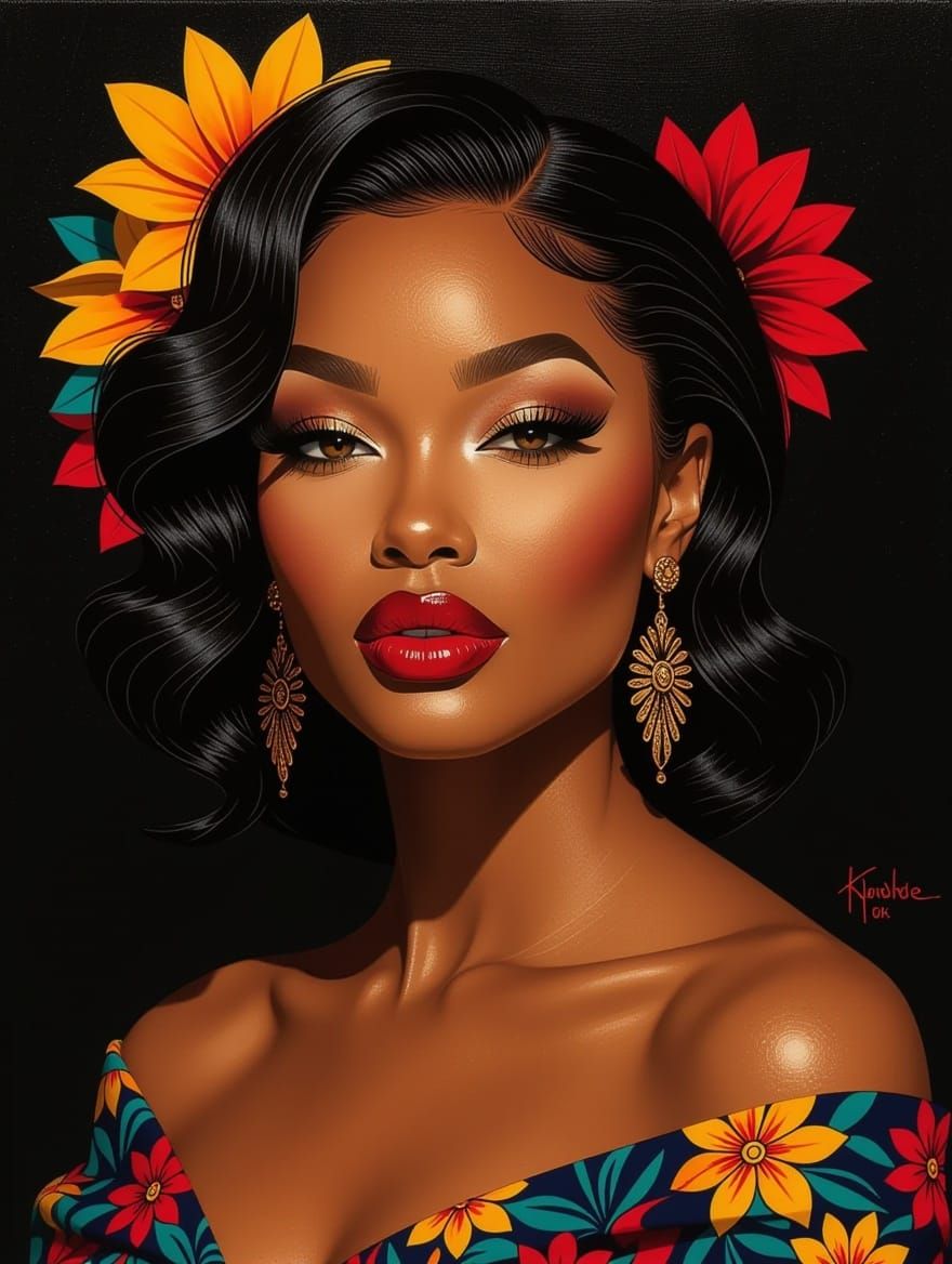 Elegant Portrait of a Woman in Bold, Vibrant Style