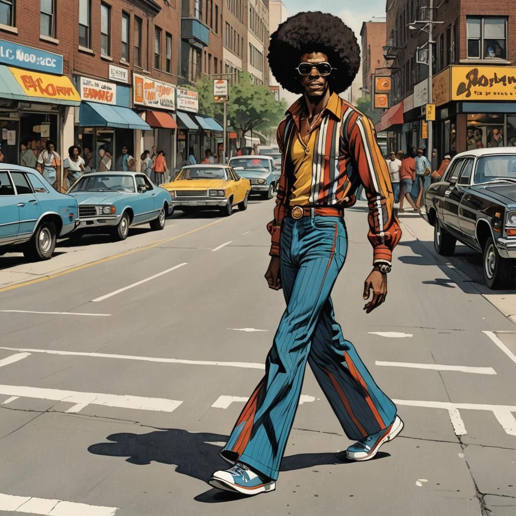 1970s Dude Strutting in Comic Book Art Style