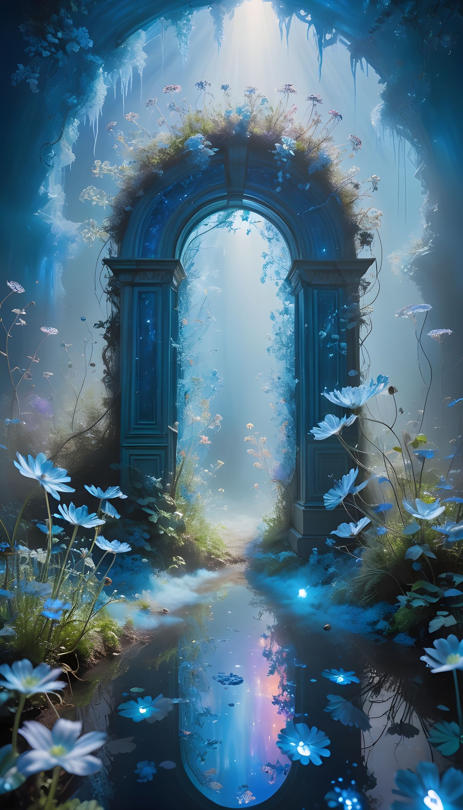 Surreal Dreamscape Portal with Crystalline Flora