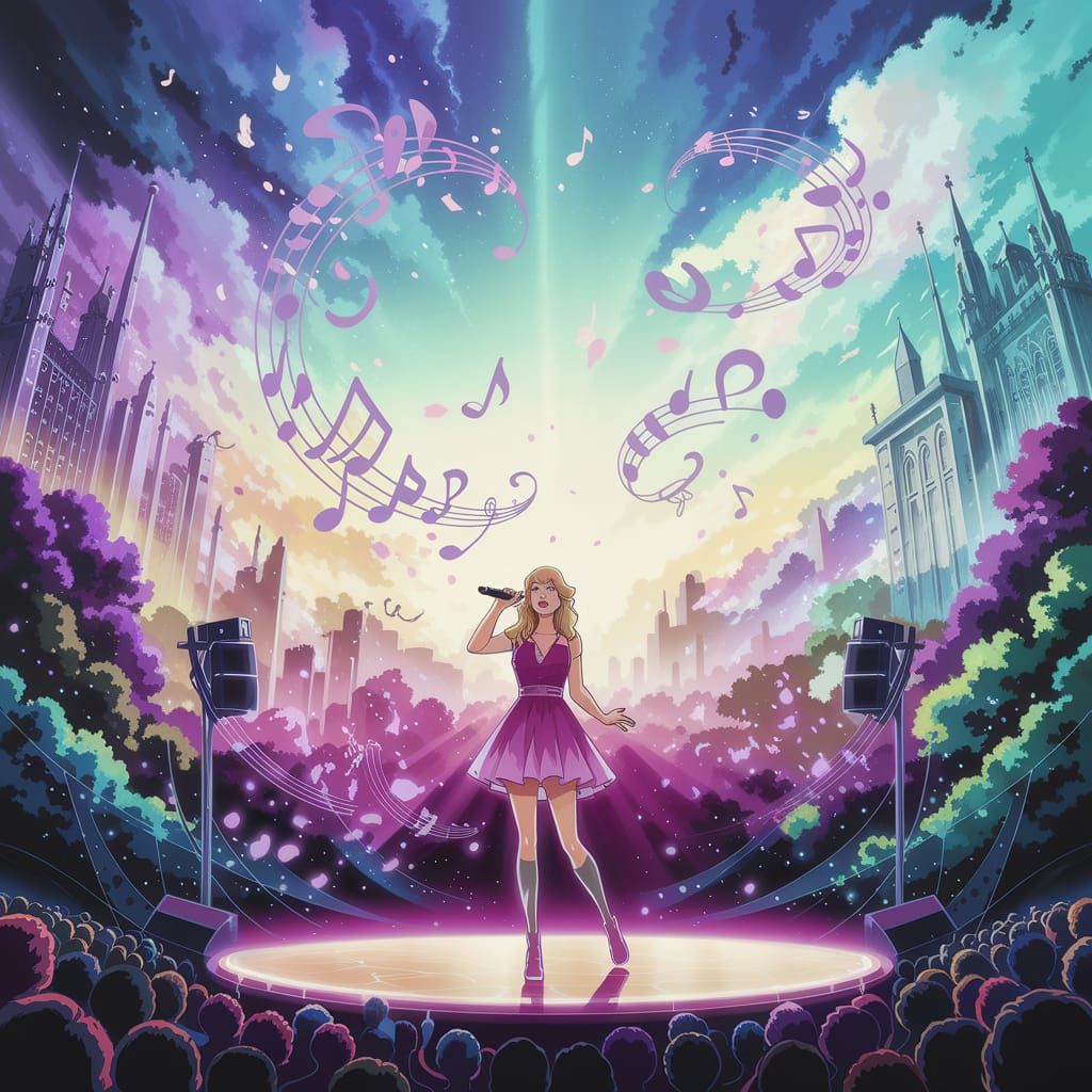 Taylor Swift Performs Under Vibrant Anime-Inspired Concert L...