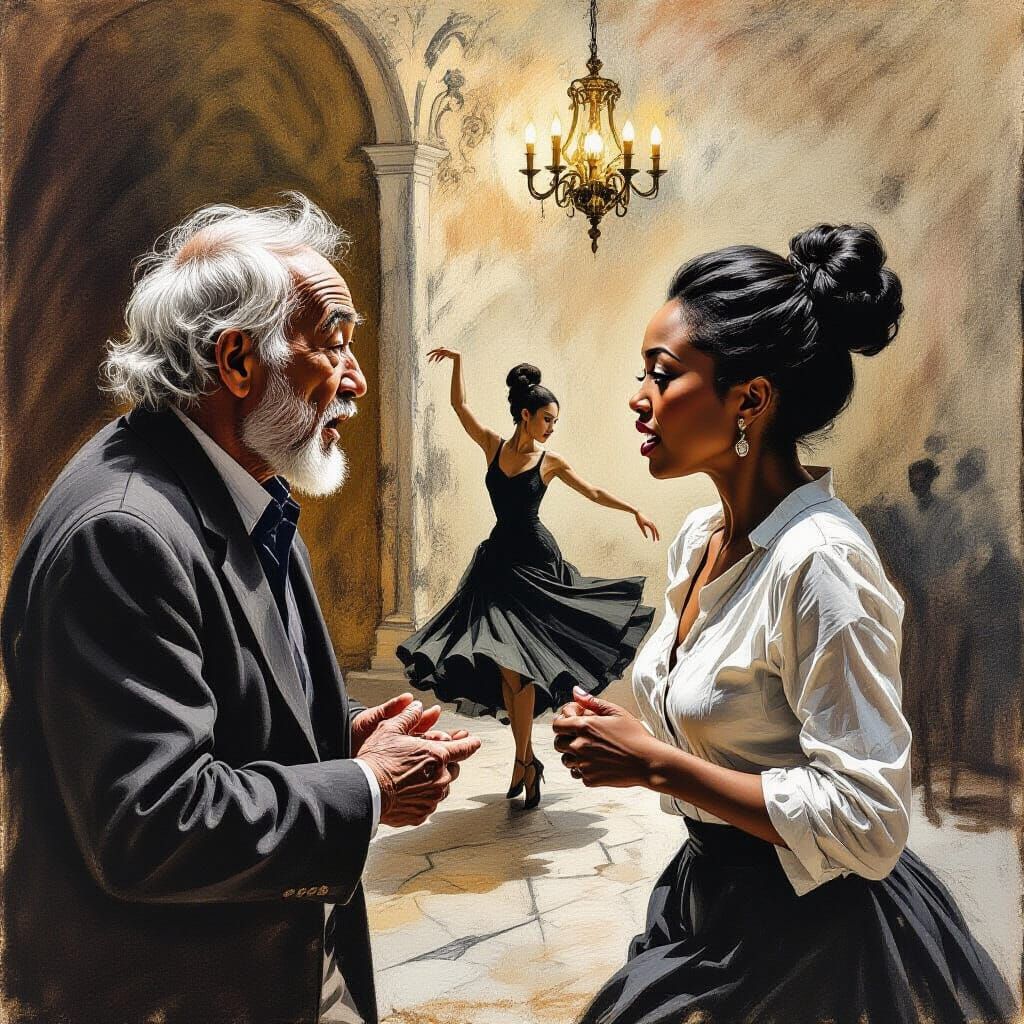 Heated Argument and Graceful Dance in Expressive Pencil Styl...