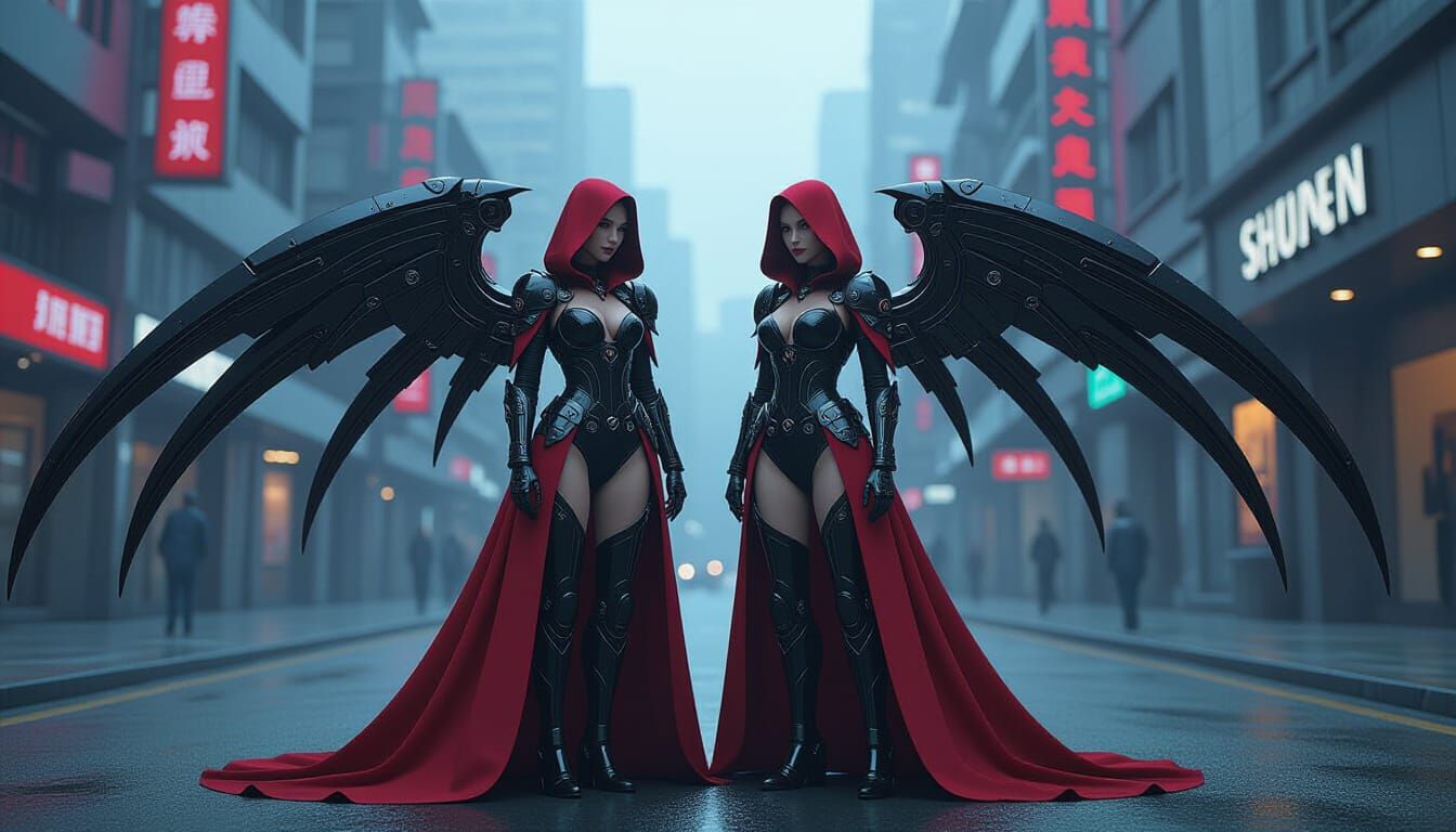 Goth Vampire Lovers with Intricate Sci-Fi Mech Details