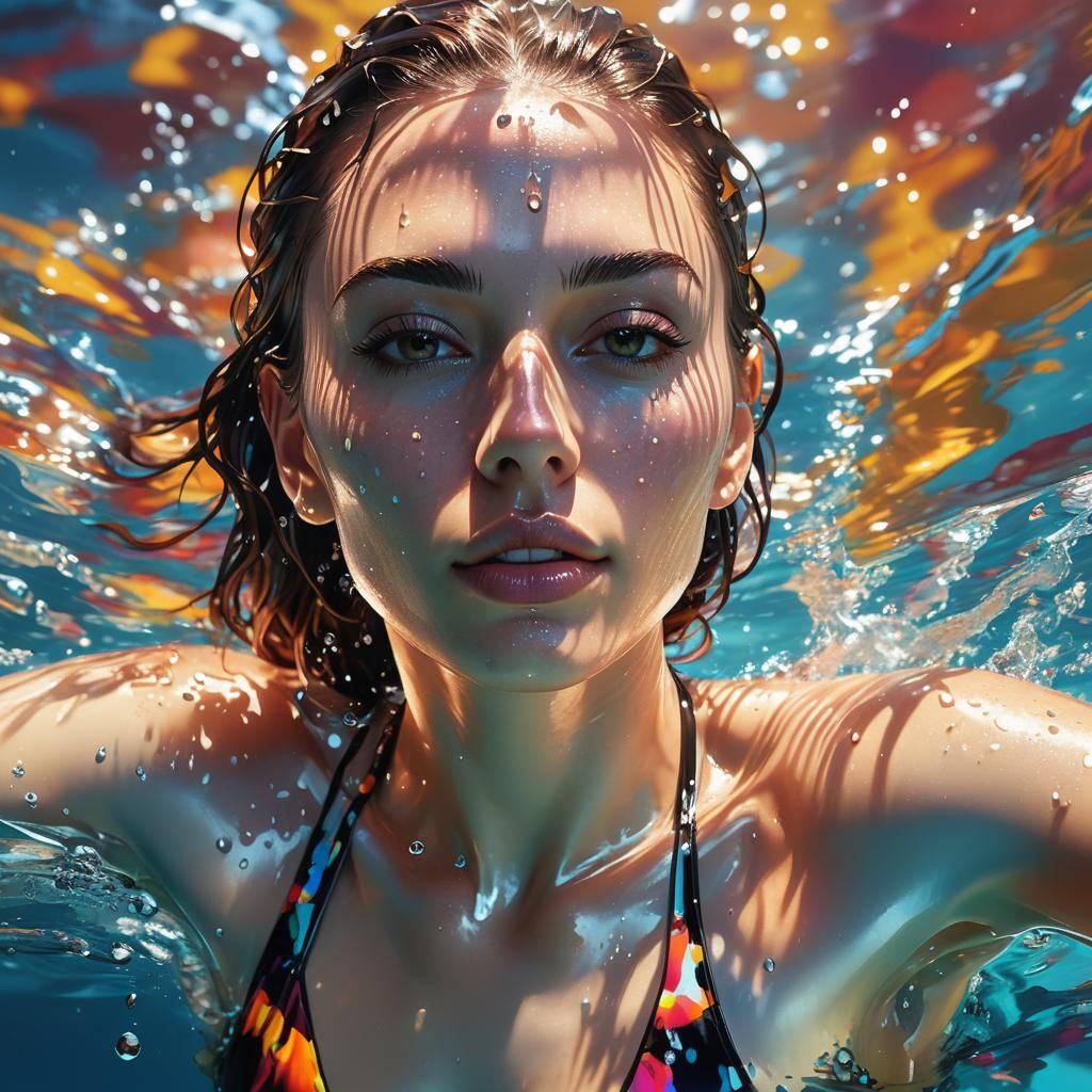 Sensual Woman in Pool: Hyperrealistic Concept Art