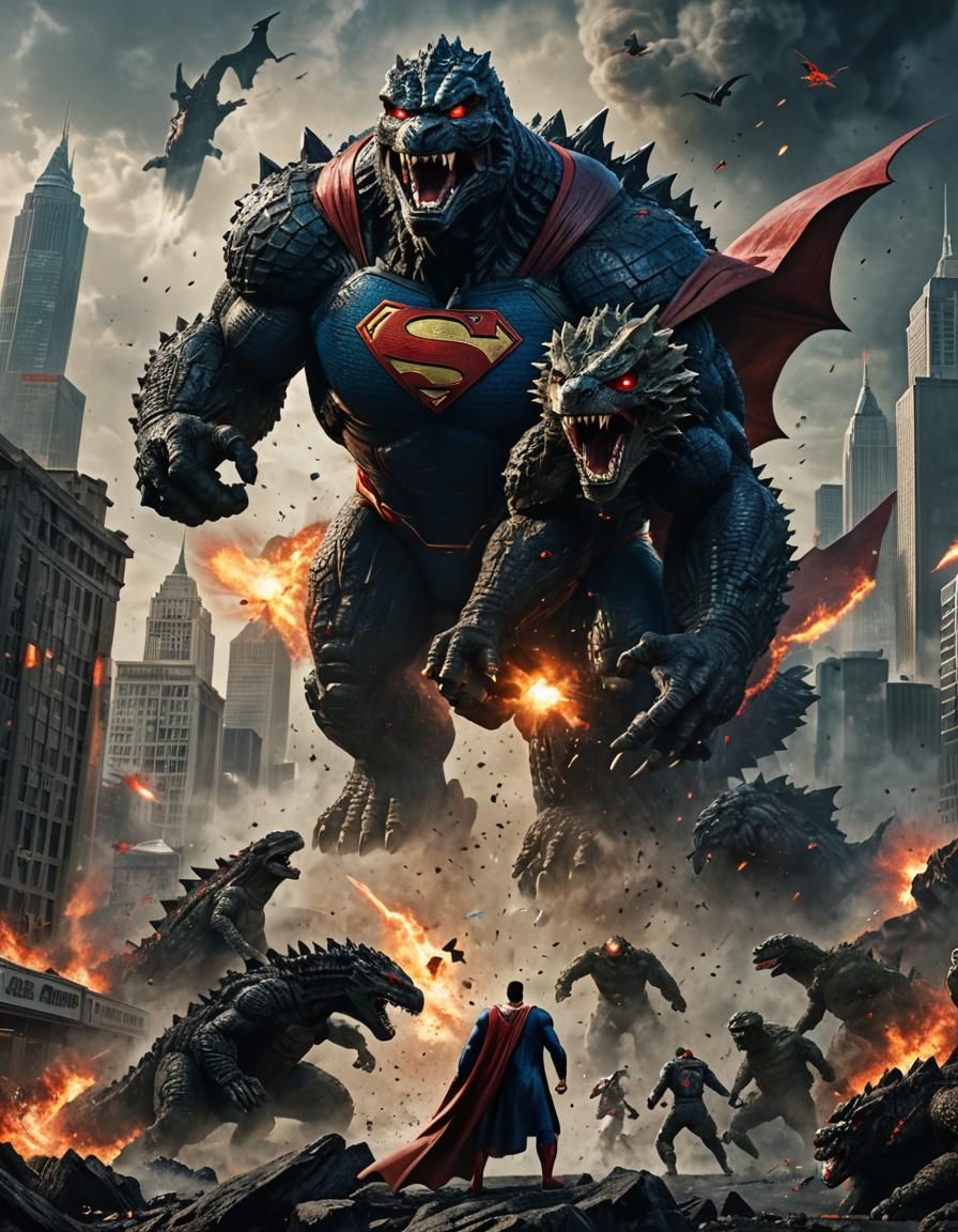 a poster for Superman VS Godzilla movie