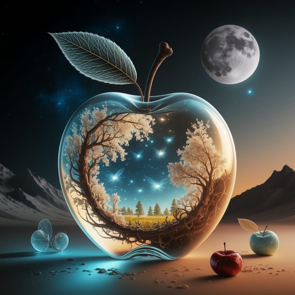 Transparent glass apple