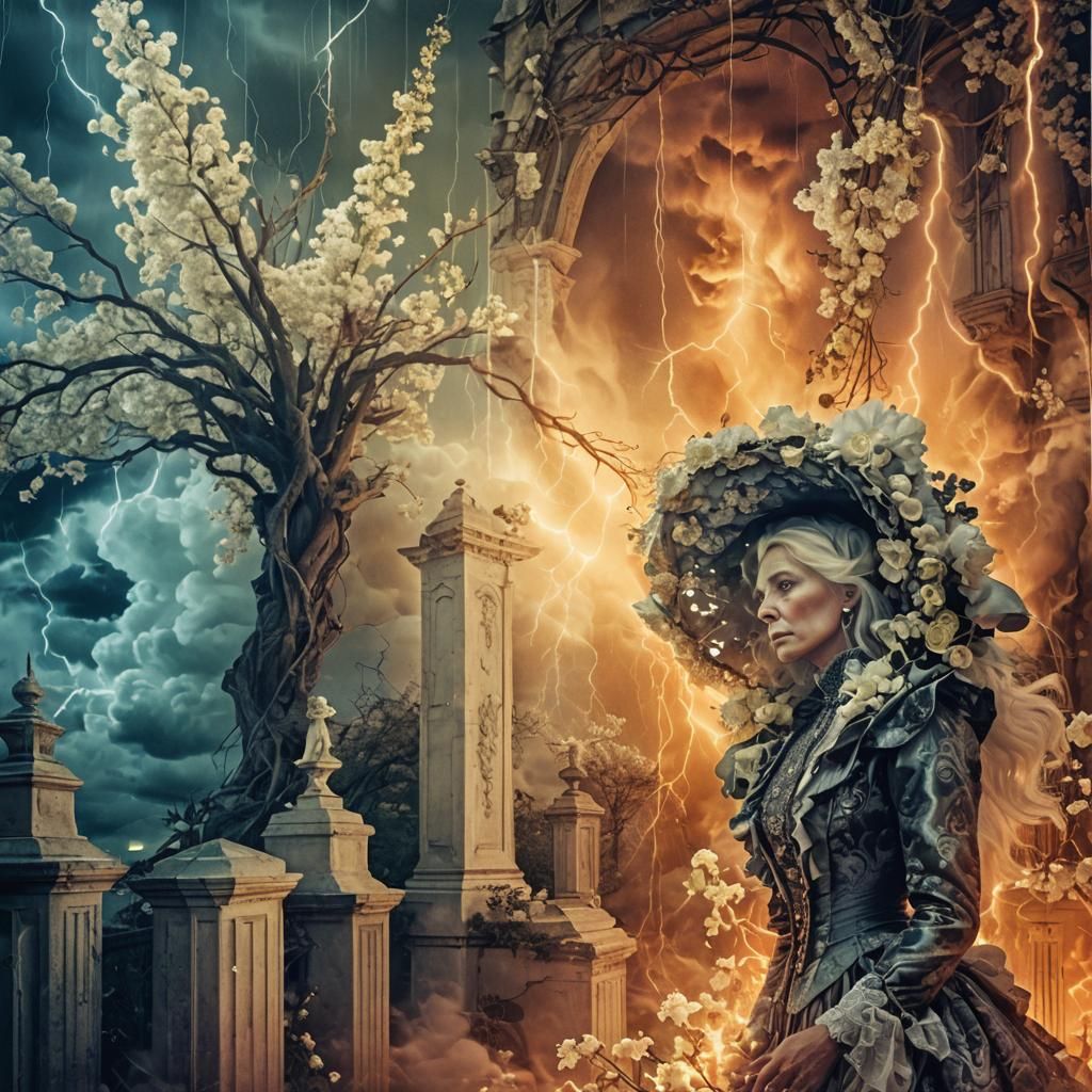 Surreal Victorian Woman in Infrared Dreamscape