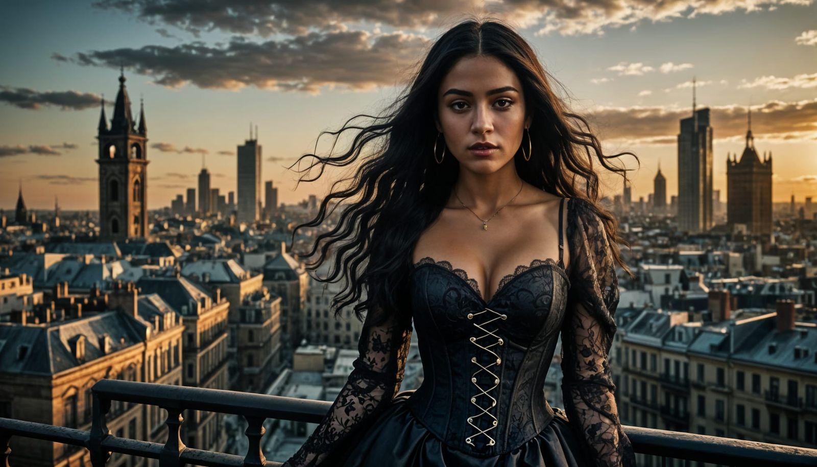 Dominican Woman in Neo-Gothic Dress, Surreal Portrait