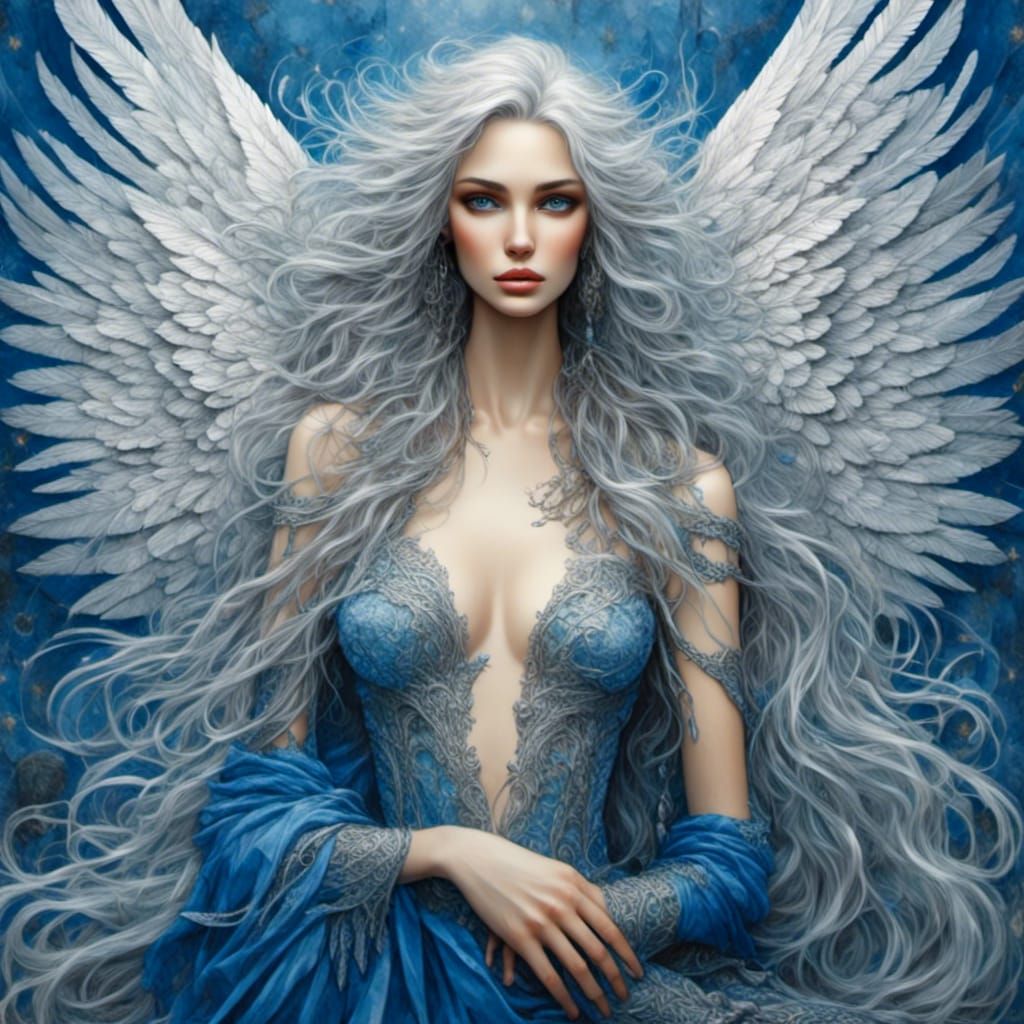 Blue Angel Portrait with Silver Wings