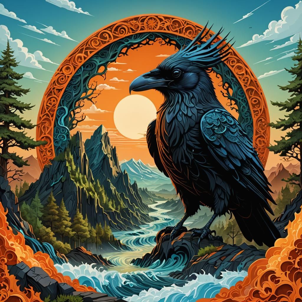 Hell's Entrance: Raven at Mountain Peak in Splash Art