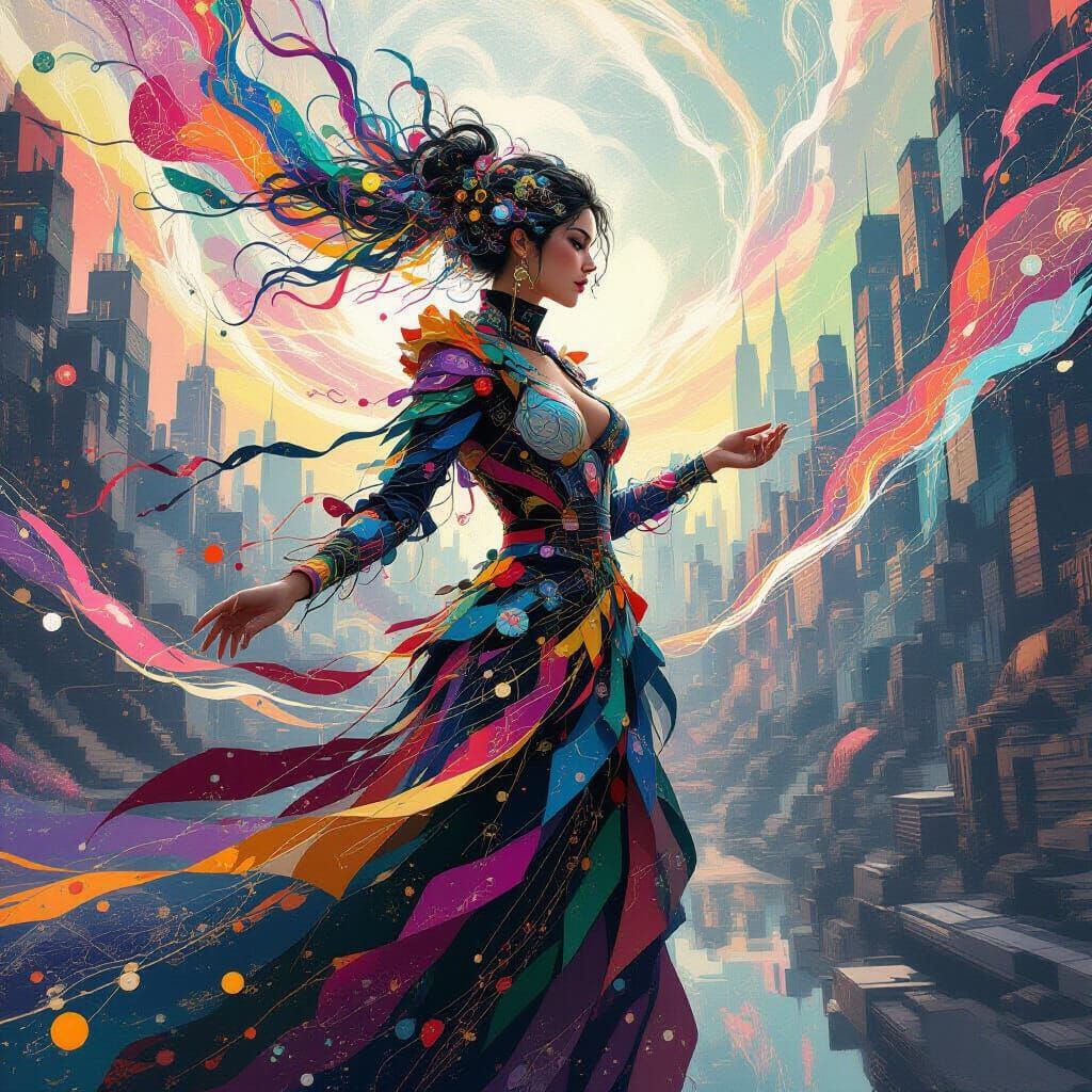 Woman Mends Fractured Realities with Light and Energy