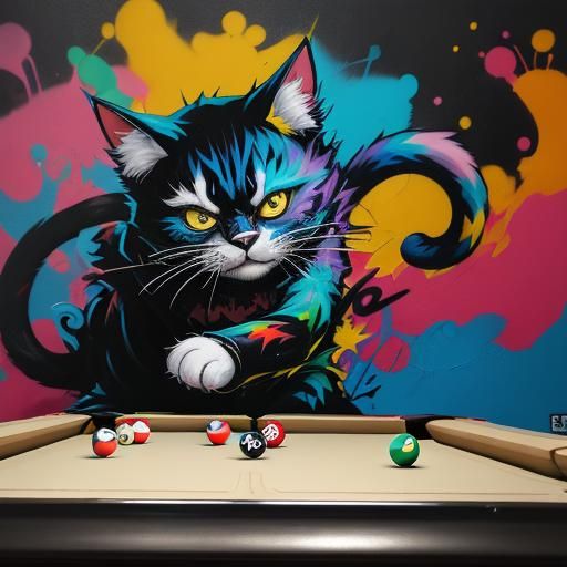 Cat Men Play Billiards: Graffiti Splash Art