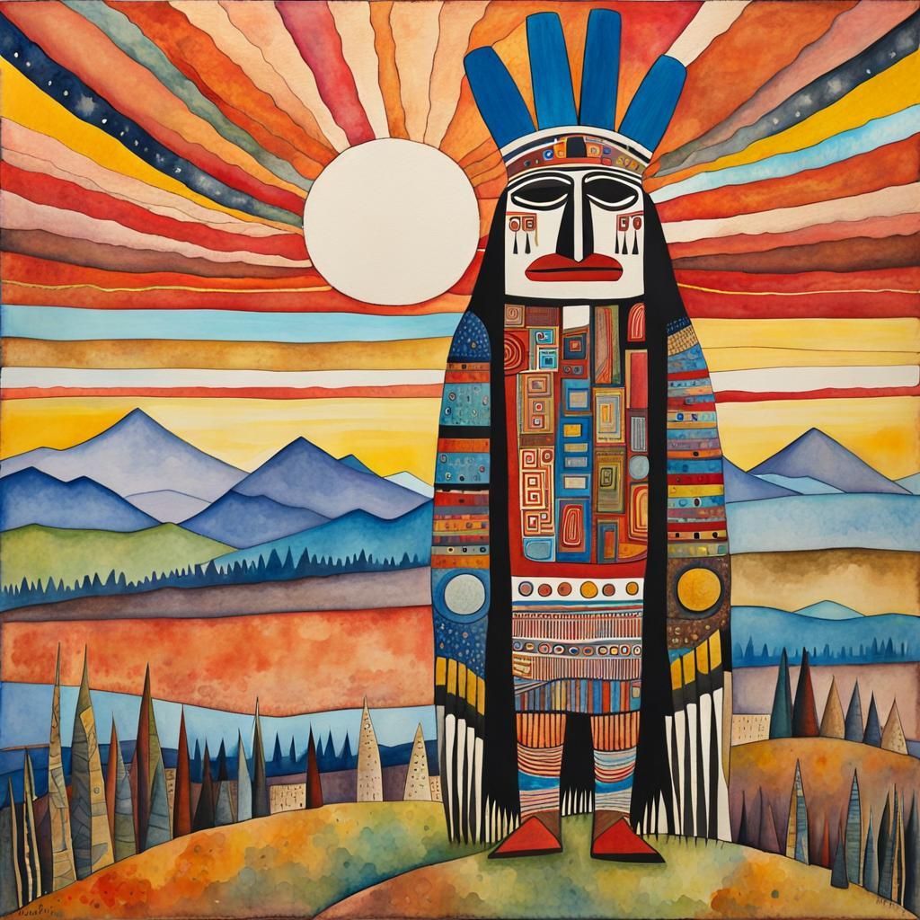 Native American Chief in Art Brut Watercolour