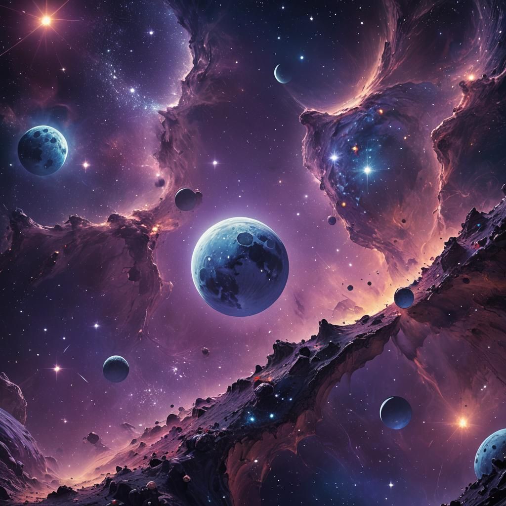 Detailed Moon Surface with Glowing Craters in Space