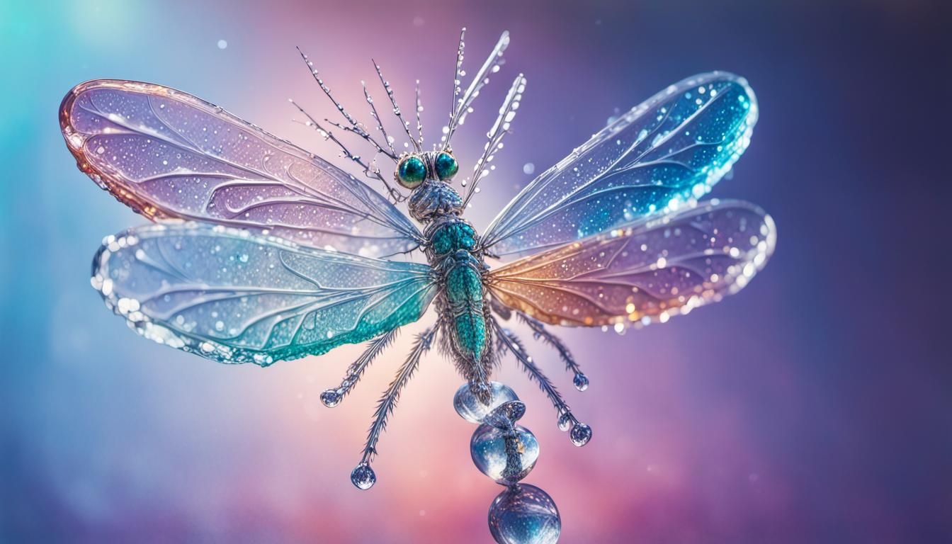 Icy Glass Dragonfly with Gemstones, Splash Art