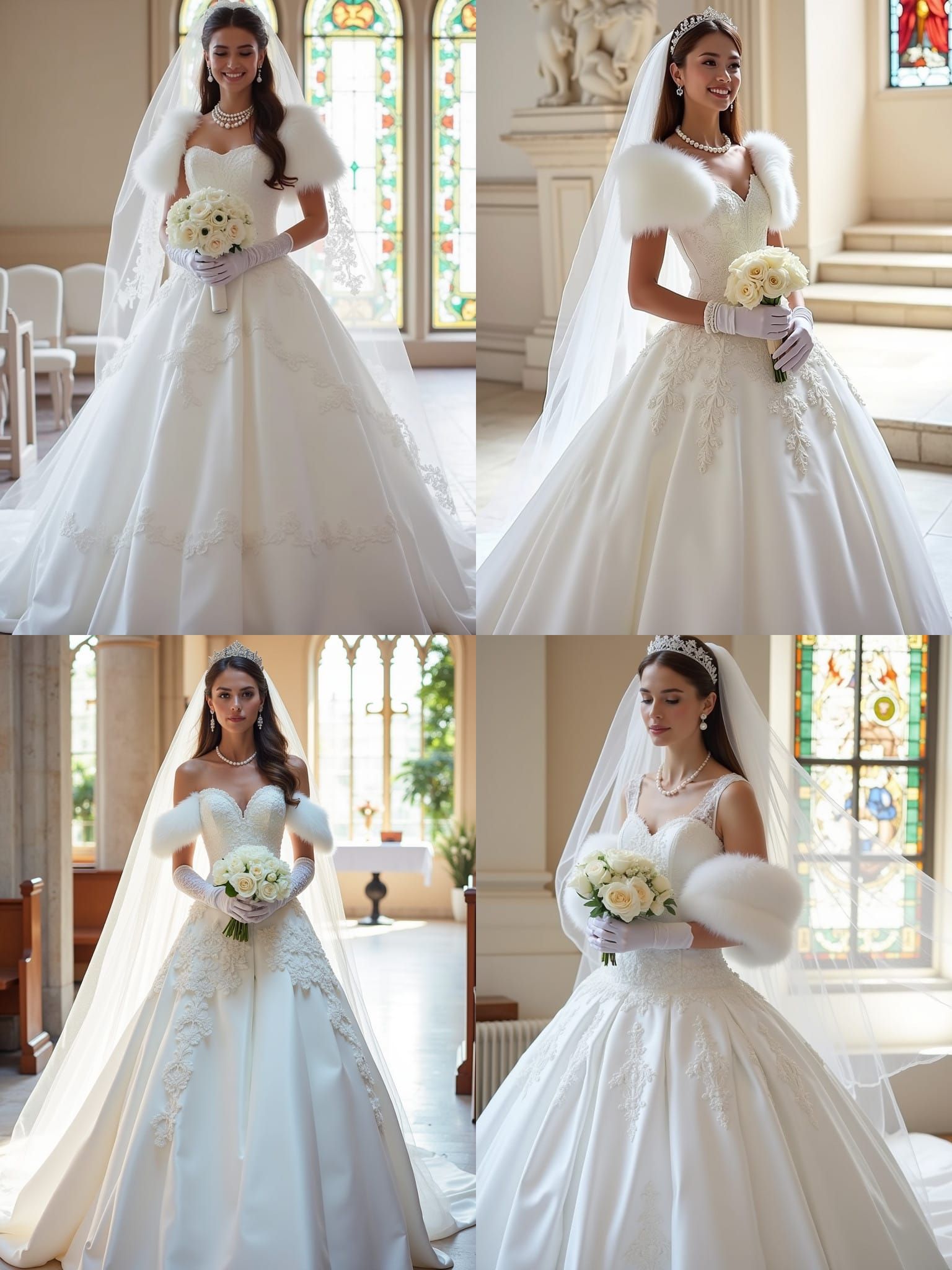 Elegant Bride in White Tulle Wedding Dress