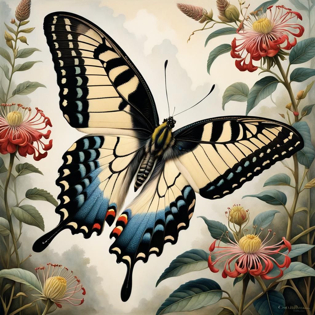 Swallowtail Butterfly in Gouache Watercolor Style