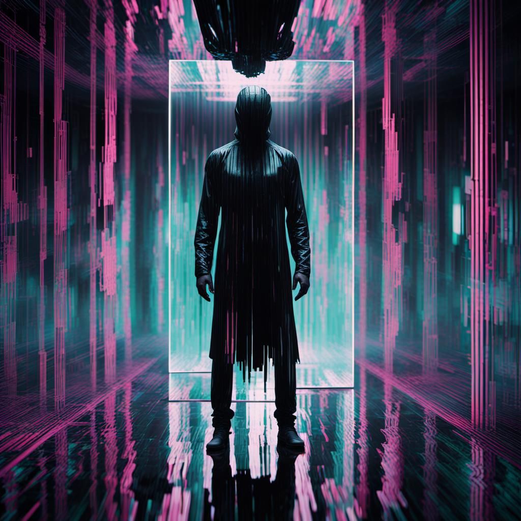 Glitched Mirror Wraith in Digital Error Art