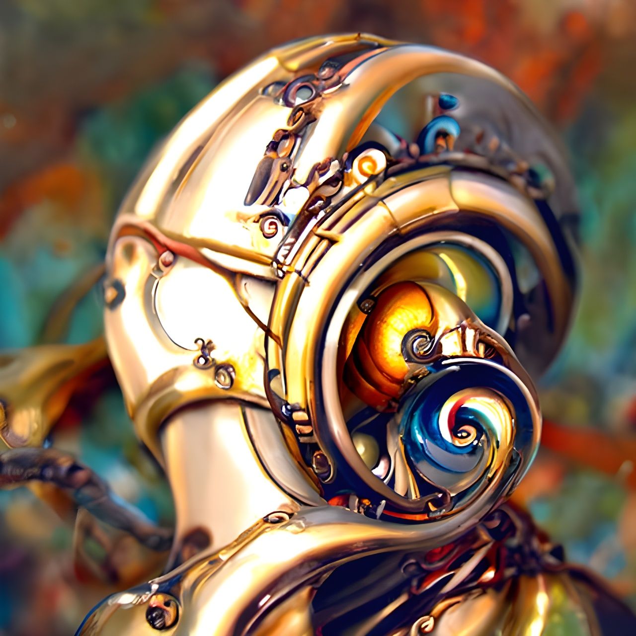 Iridescent Clockwork Automaton in Steampunk Style