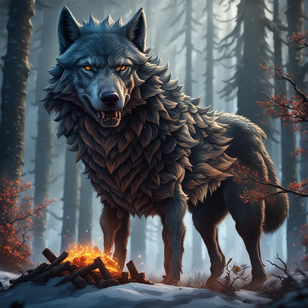Suspicious Wolf Cannibalism: Detailed Matte Painting