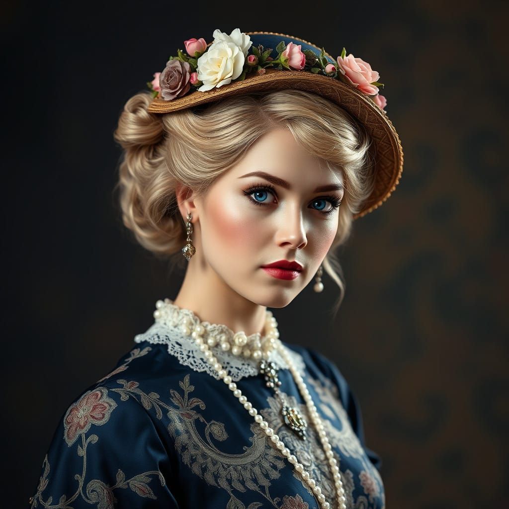 Elegant Victorian Beauty in Lavish Studio Setting