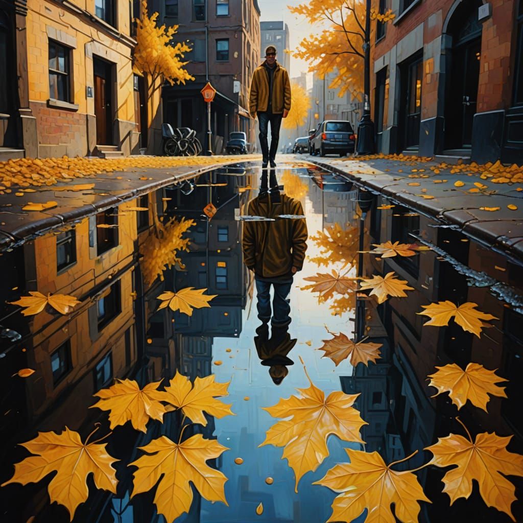 Surreal Reflection in Impressionistic Oil Painting