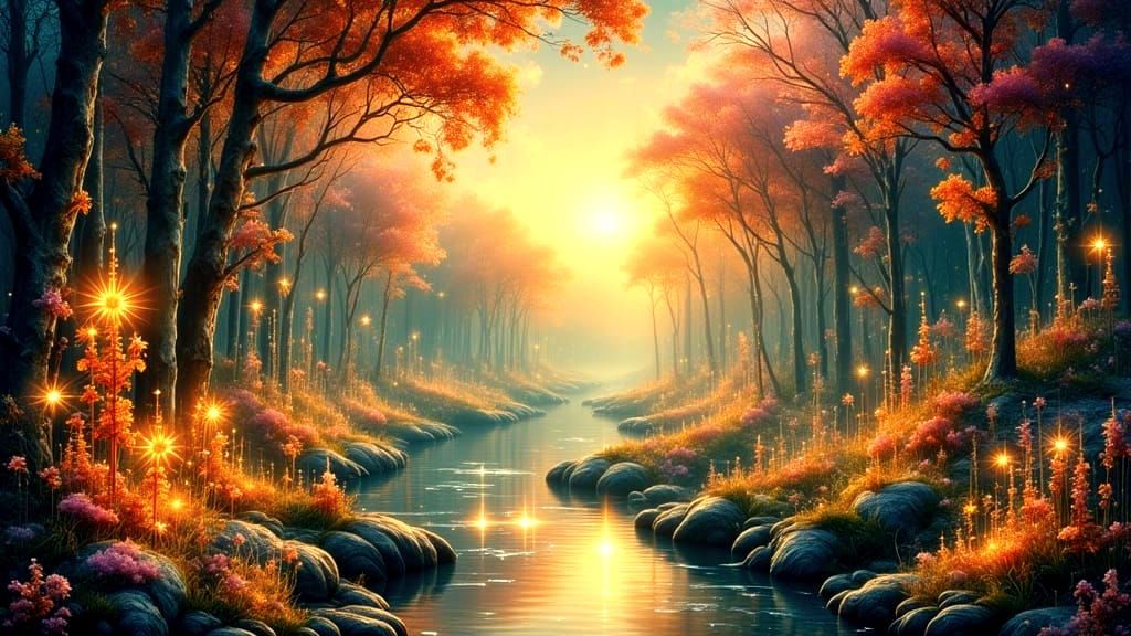 Cosmic Enchanted Garden at Dawn: A Masterpiece