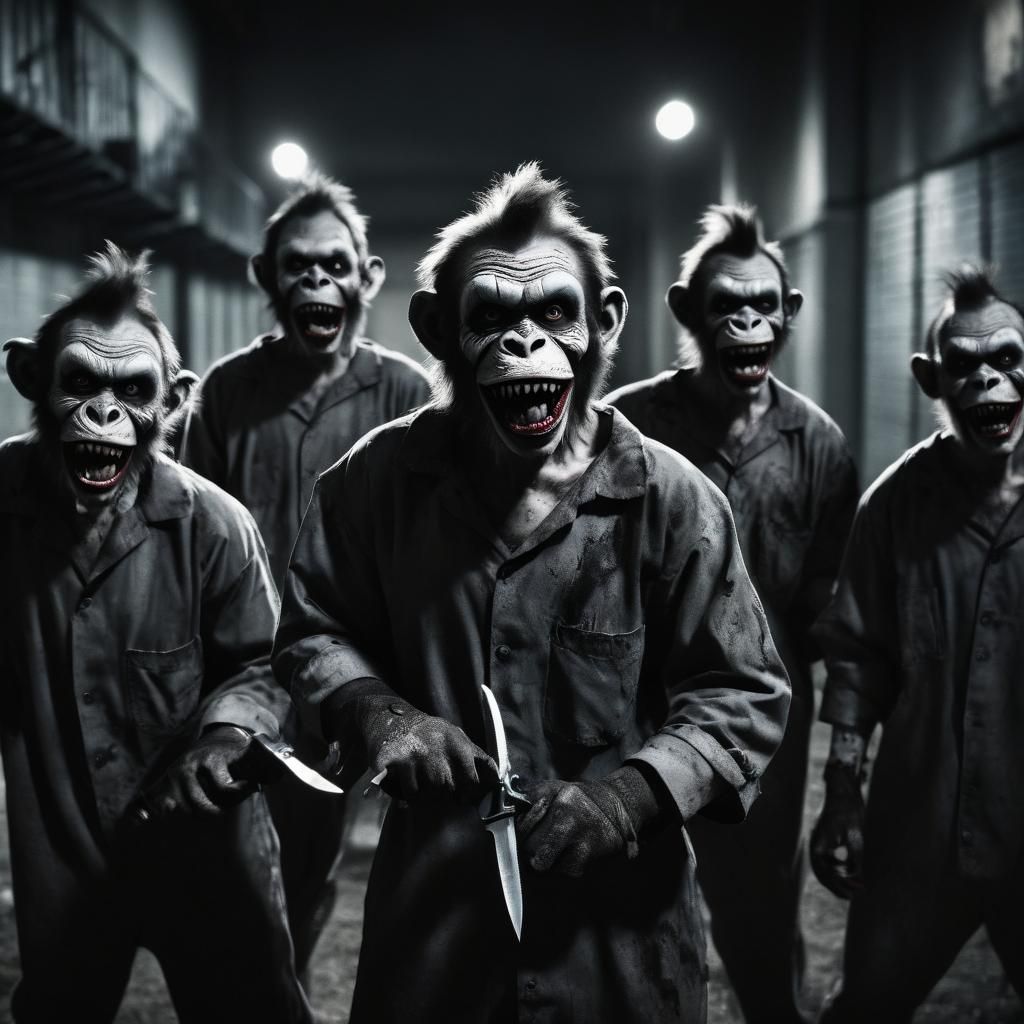 Film Noir Zombie Monkeys in Prison Yard
