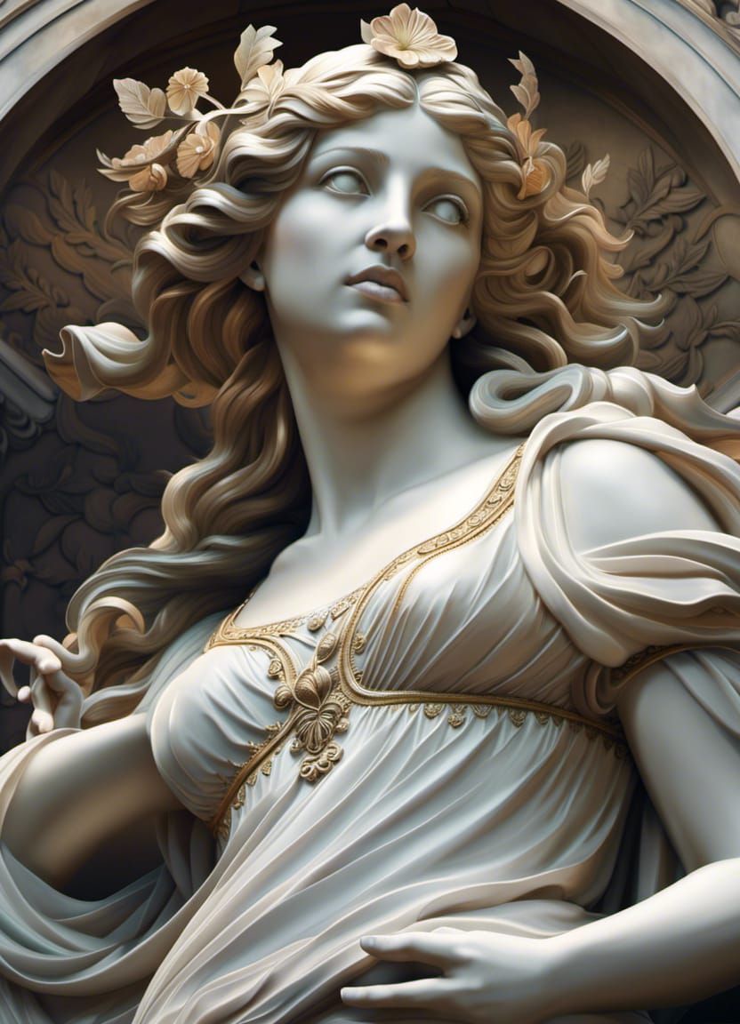 Elegant Marble Nymph Statue: Digital Matte Painting