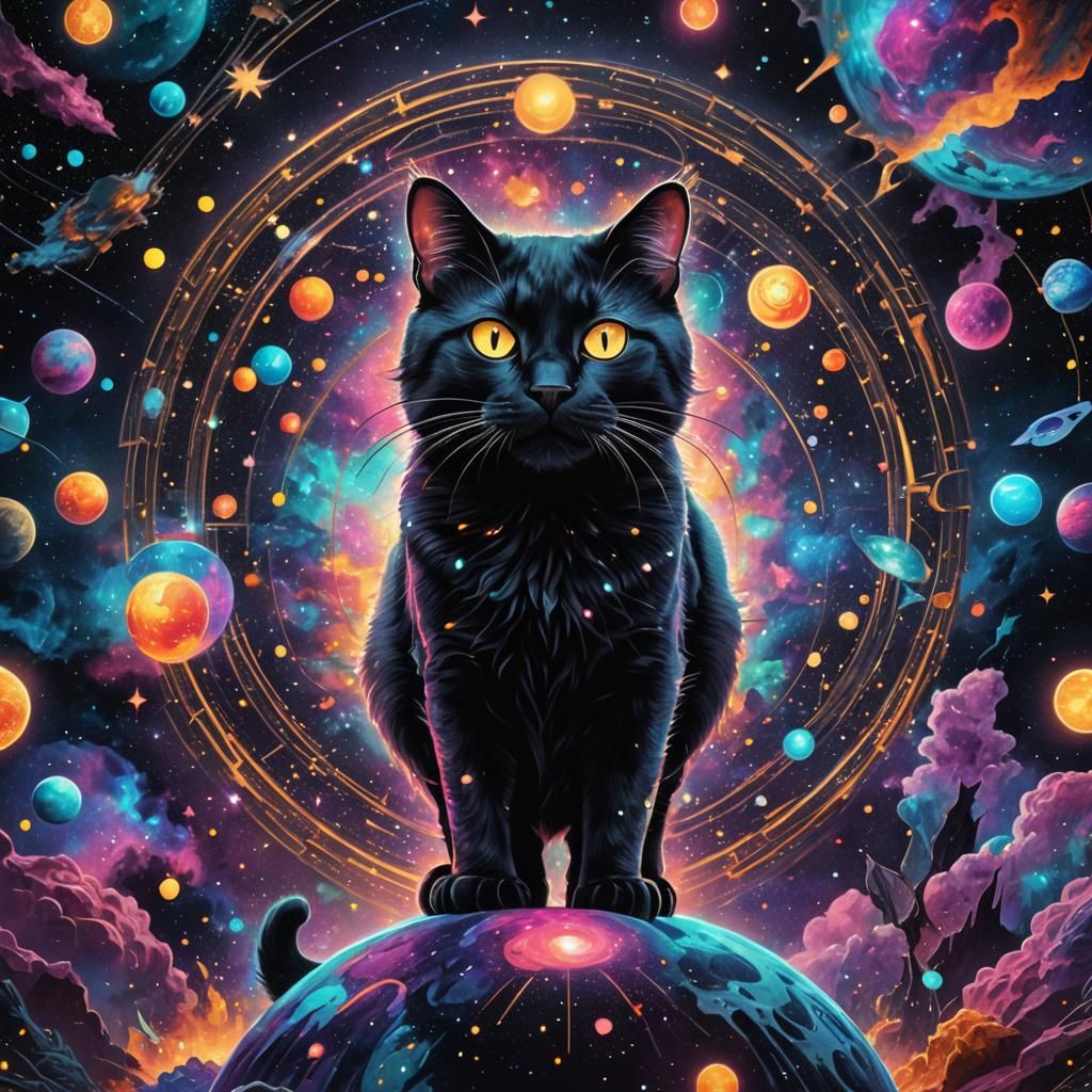 Cosmic Black Cat in Holographic Astral Style