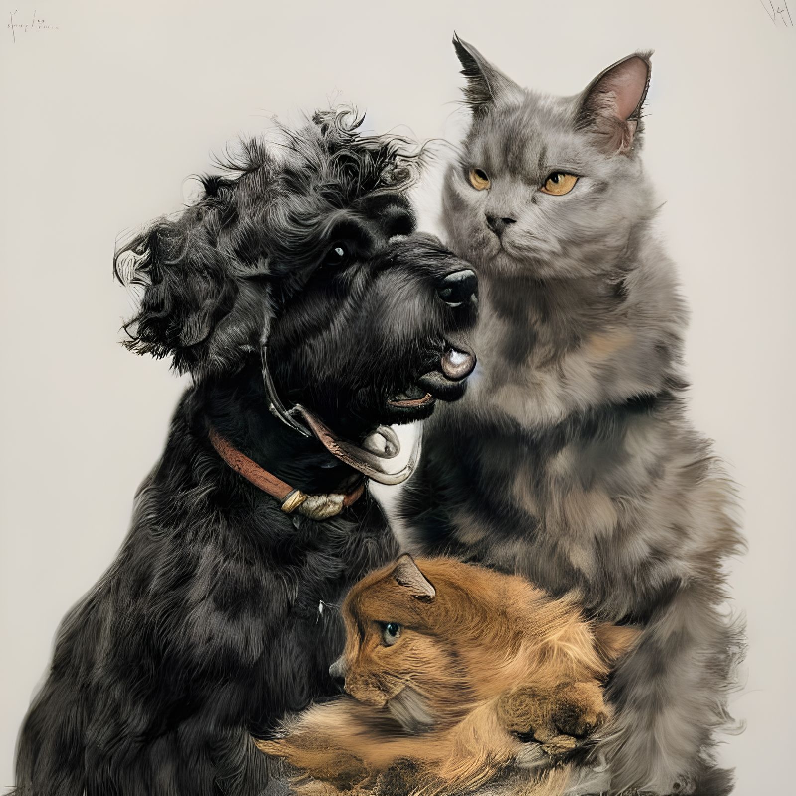 Affectionate Dog and Cat in Photorealistic Style