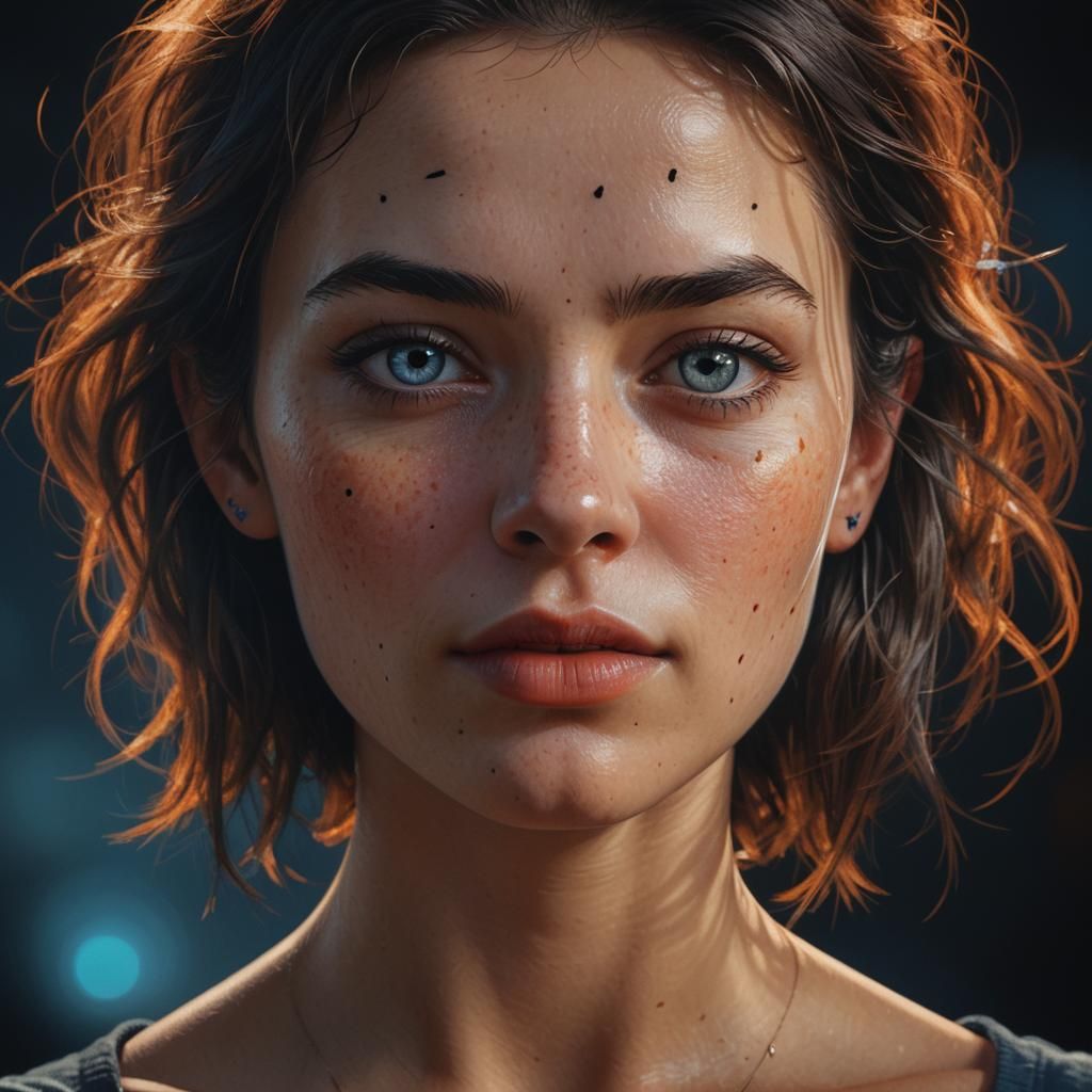 Hyperrealistic Portrait: Woman with Black Dot