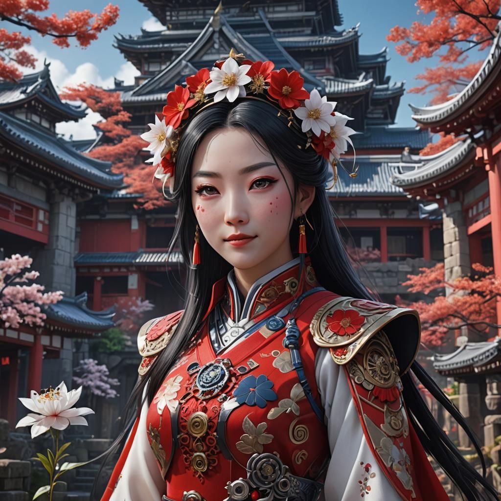 Cyberpunk Star Princess Kaguya in Japan Castle