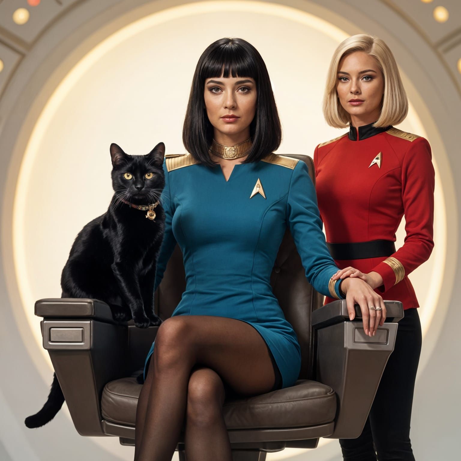 Goddess Isis in Star Trek Uniform with Black Cat