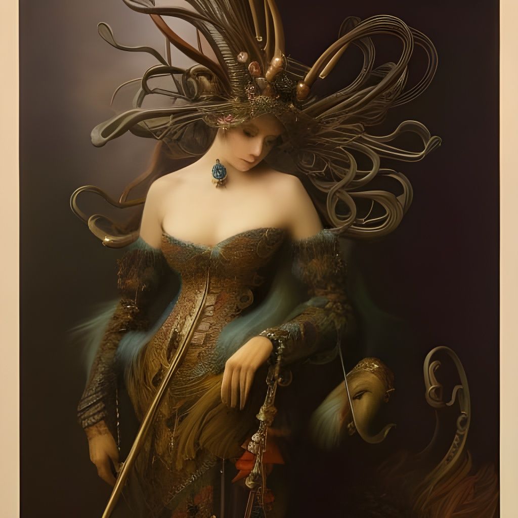 Intricately Detailed Monster Portrait in Art Nouveau Style