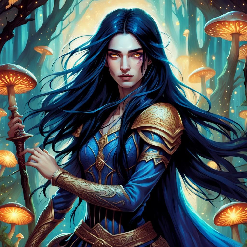 Fantasy Embrace in Glowing Mushroom Forest