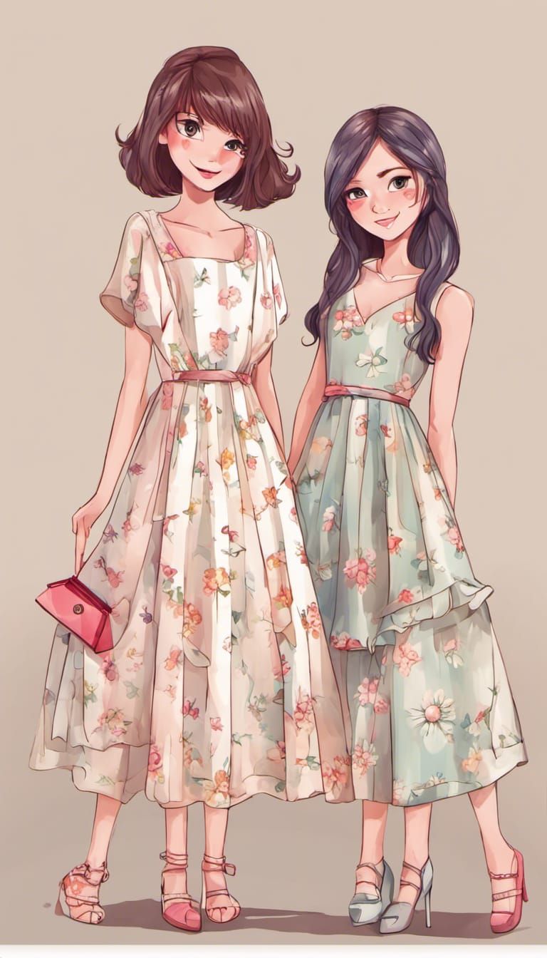 Three Girls in Colorful Dresses: AI Art