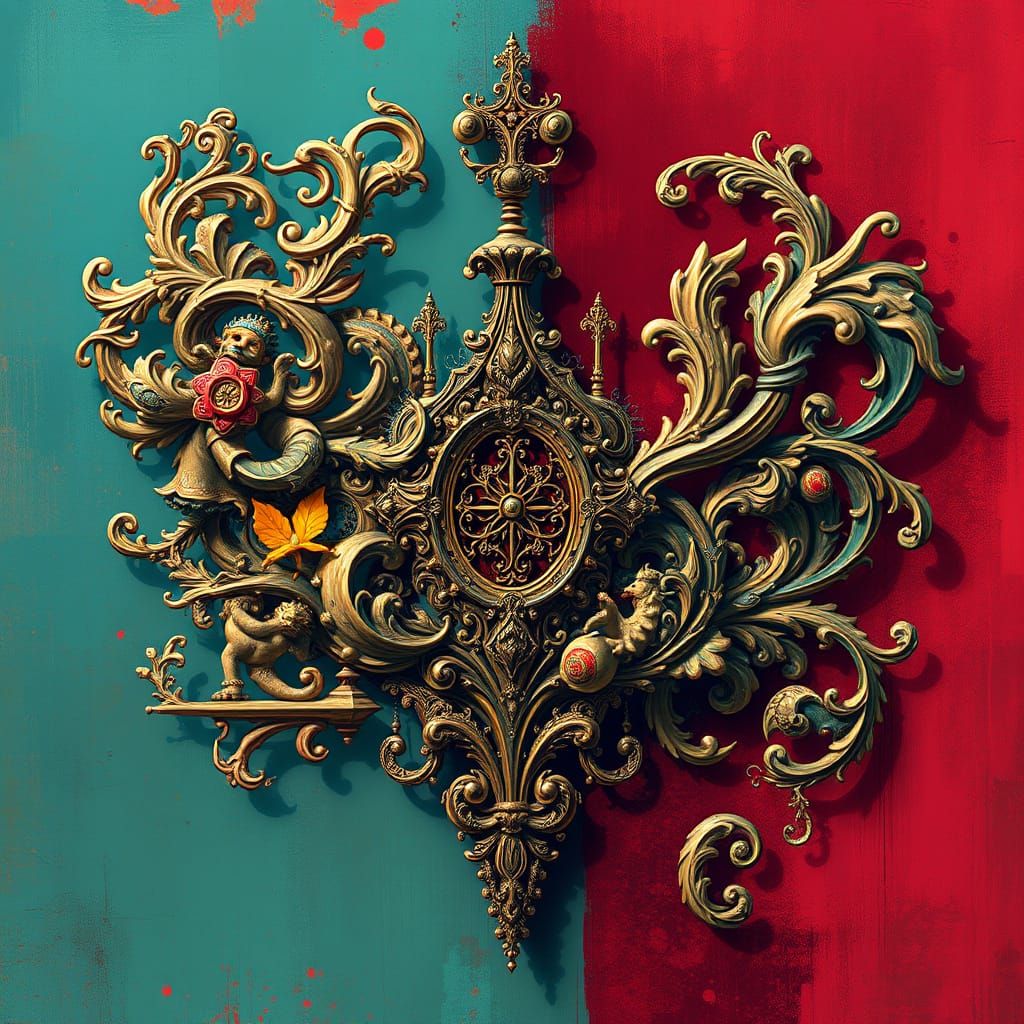 Ornate Baroque Skull in Vibrant, High-Contrast Colors