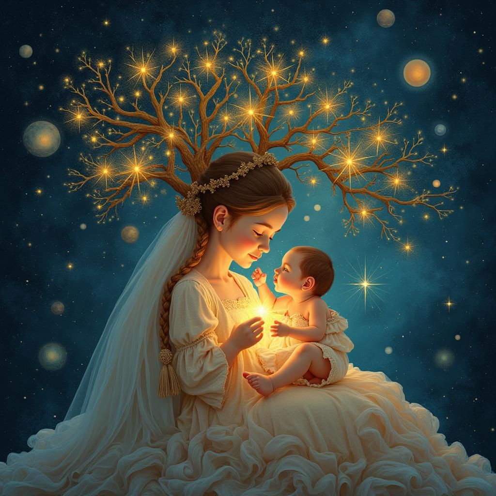 Cosmic Tree of Life: Celestial Child Illustration