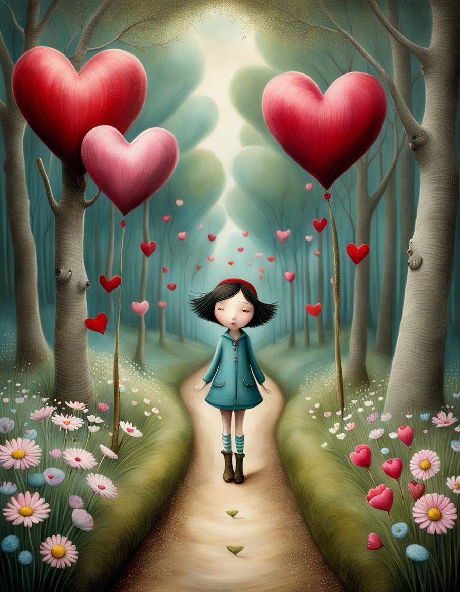 Whimsical Path to Love in Children's Book Style