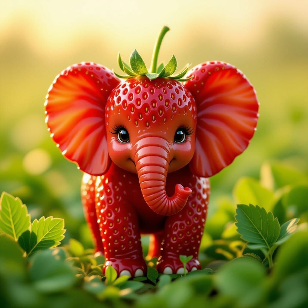 Whimsical Strawberry Elephant in Golden Hour Light