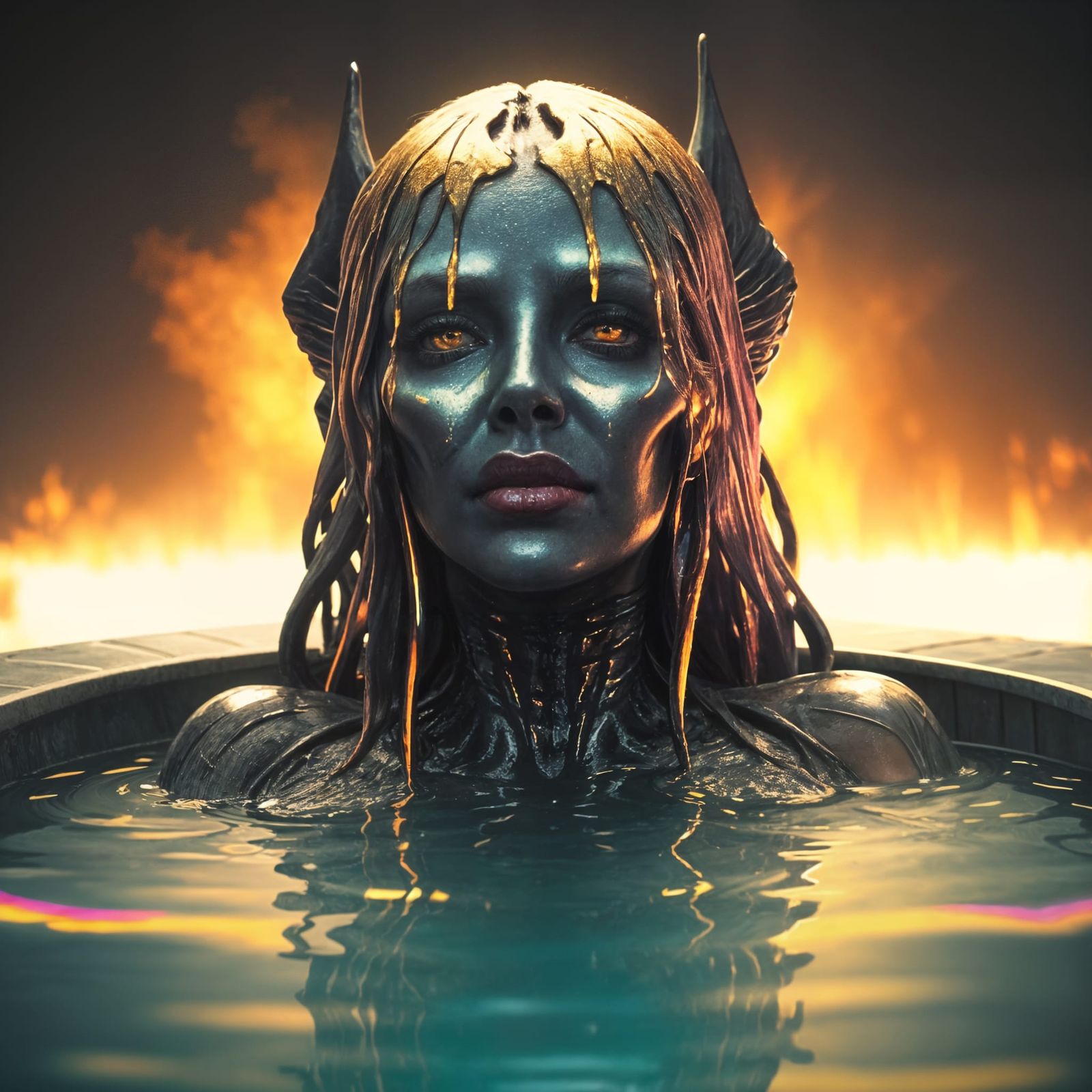 Metallic Woman Melts into Vibrant Colors in Surreal Dystopia...