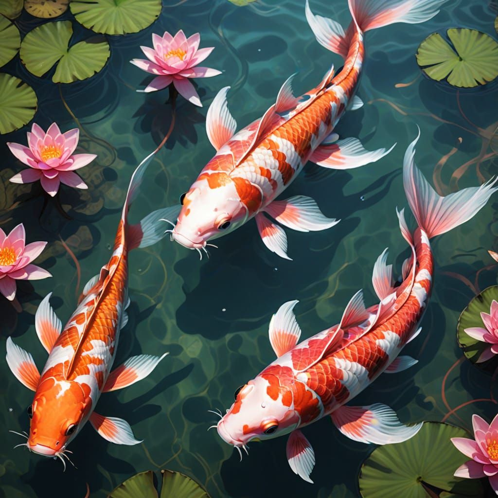 Hyperrealistic Pink Koi Fish in Shallow Water