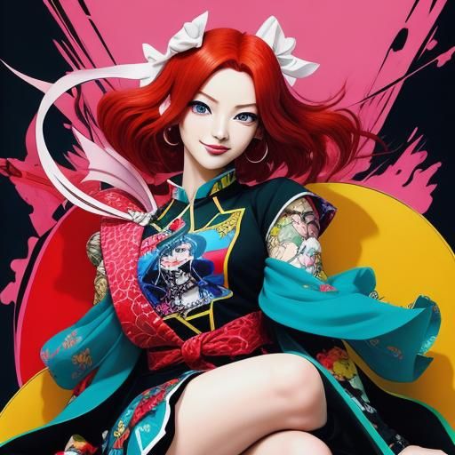 Vibrant Manga Portrait of a Confident Woman