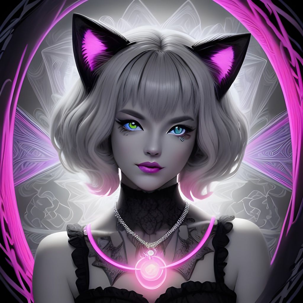 Psychedelic Cat in 1960s Style with Neon Accents