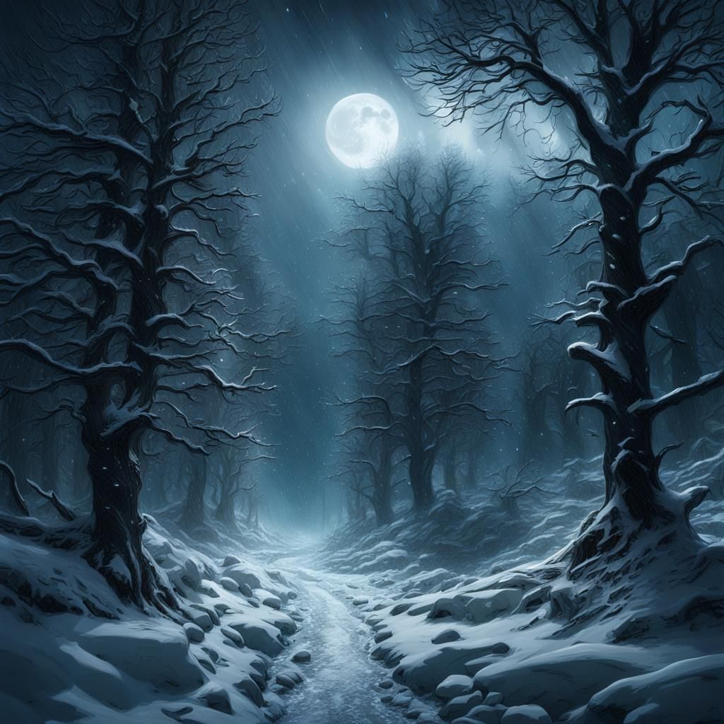 Epic Blizzard Sweeping Through Forest at Night