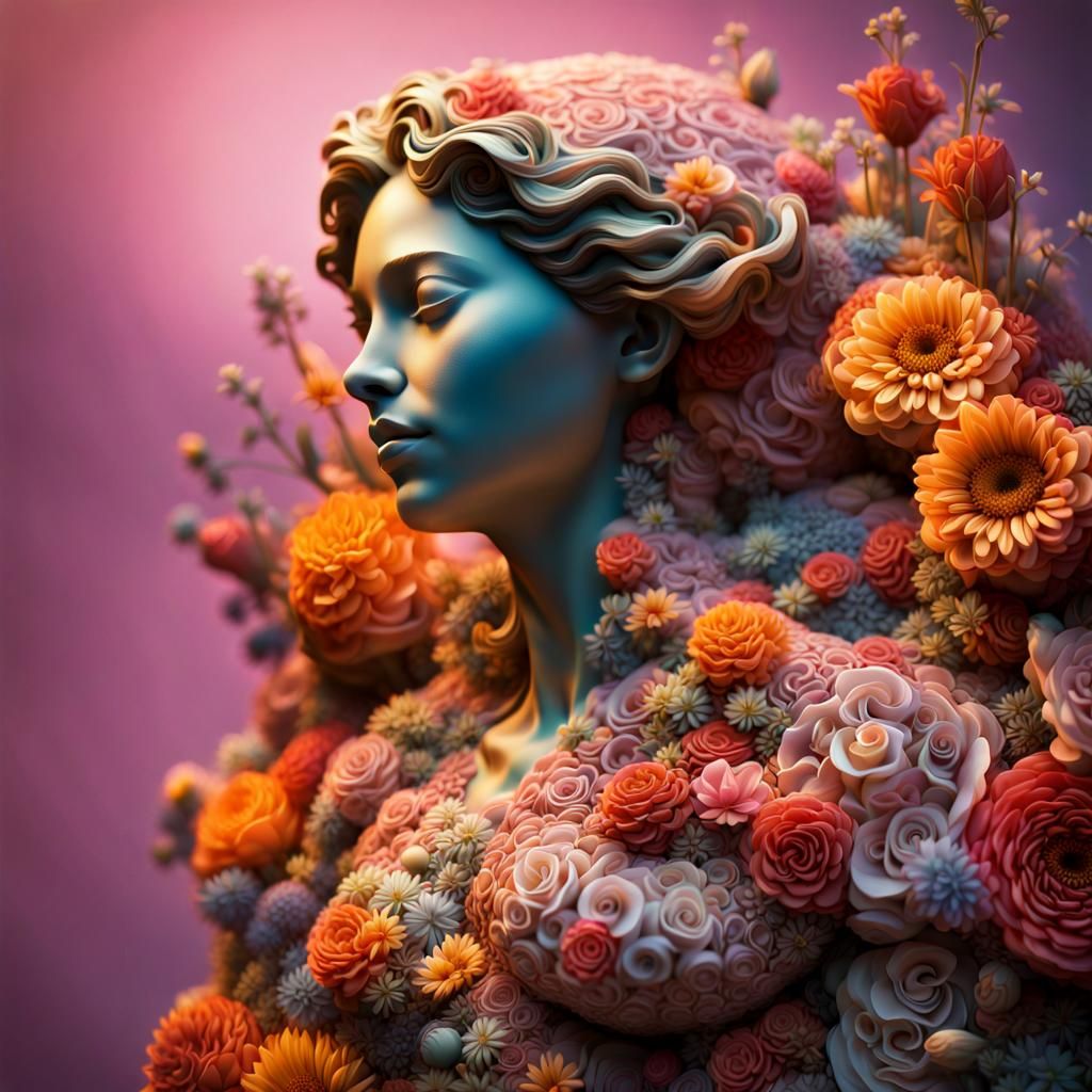 Floral Sculpture with Intricate Textures and Colorful Backgr...