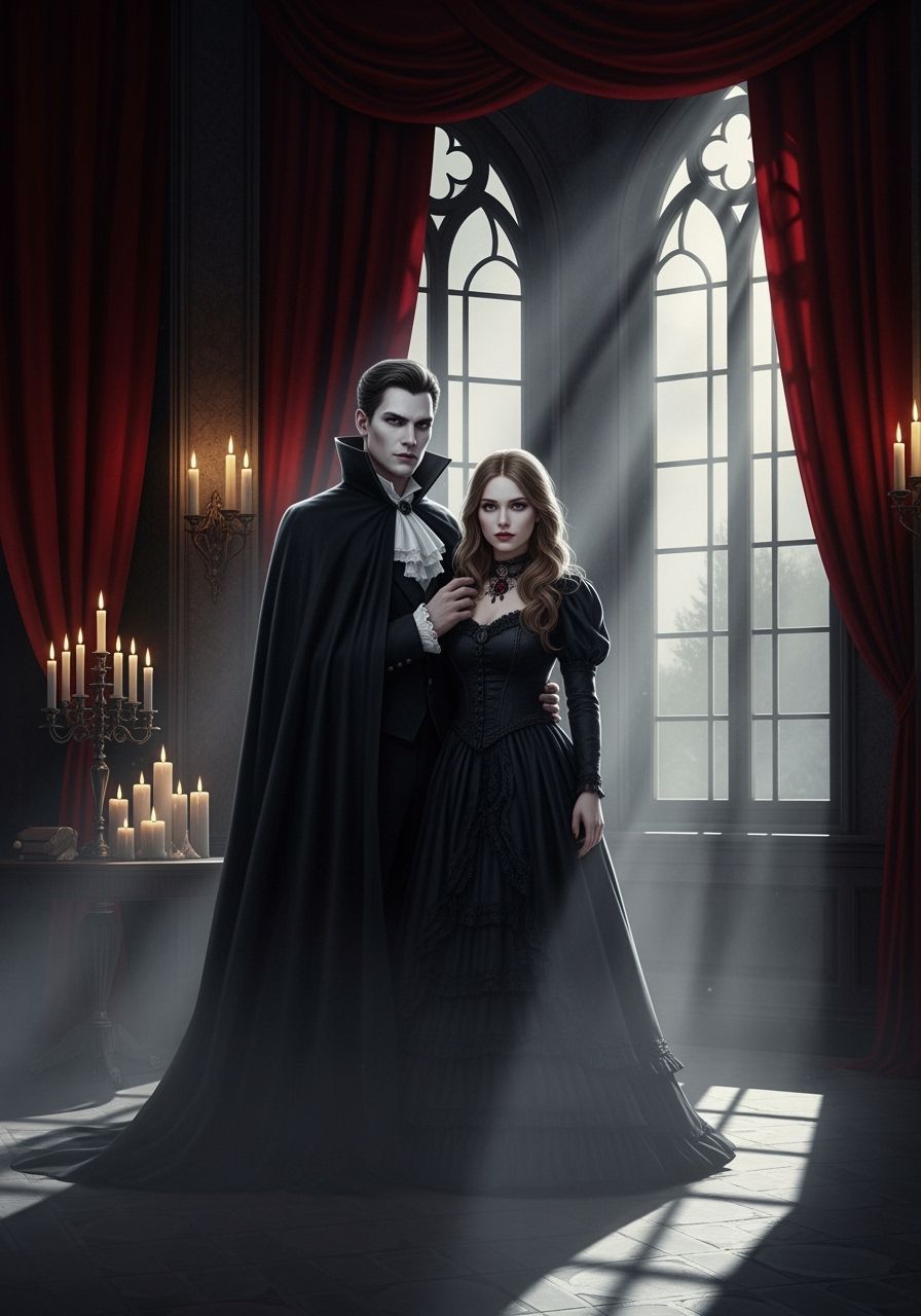 Gothic Vampire Couple Portrait in Moonlight